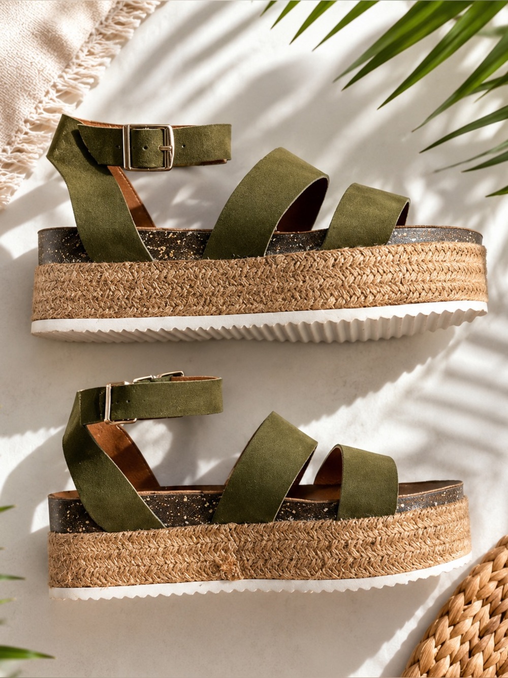 Patrizia Olive Green Espadrille Platform Sandals Size 38 7.5 Boho Summer